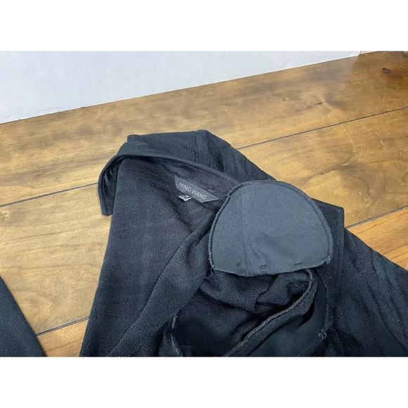 Ming Wang Black Striped Textured Cardigan Open Front Jacket Size Medium - Picture 11 of 12